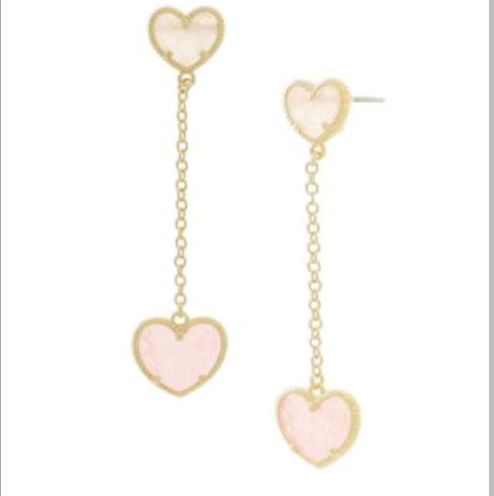 Jankuo Heart Collection 14k Gold Plated + Pink Crystal Drop Earrings New in Box